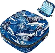 Period Bag,Sanitary Napkin Storage Bag,Abstract Waves and Ocean Whale,Tampon Holder for Purse