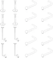 [Difistik] 18 Pcs Clear Nose Stud, Clear Nose Ring Clear Earrings, Plastic Nose Stud Plastic Earrings for School, 4 styles of Acrylic Invisible Bone Studs Retainers, for Daily Work Body Piercing, one