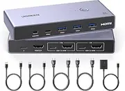 UGREEN 8K@60Hz KVM Switch HDMI USB 3.0 with 3 USB + 1 Type-C Ports Switch 2 Ports for 2 Computers Share 1 Monitor Keyboard Mouse Hard Drives Printer with 2 HDMI Cables, 2 USB Cables and Controller