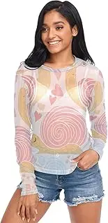 [RPLIFE] Cute Snails Hearts Pink Net Tops for Women, Sheer Sleeve Top S-XXL