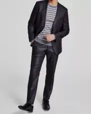 $395 Kenneth Cole Men's Gray Slim-Fit Techni-Cole 2-Piece Jacket Pants Suit 40R
