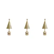 3x LVD Metal/Wood Xmas Tree w/ Star Christmas Holiday Decoration 9x25cm Gold