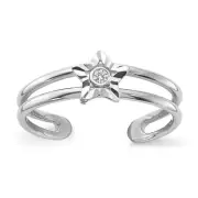 Sterling Silver Rhodium-plated CZ Star Toe Ring