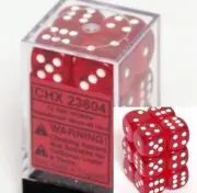 Translucent 16mm d6 Red W/ White Dice Block 12 pipped Dice CHX 23604