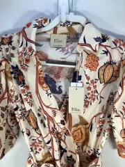 Ellie Tahari Floral Paisley Criss Cross Over Balloon Sleeves Top With Belt BNWT