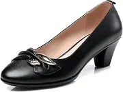 [ZIRIA] Women Shoes High Heels Pumps Party Round Toe Leather Spring Fall Shoes Classic Black for Office Lady