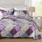 ENJOHOS King Size Quilt Set - 3 Pieces Purple Patchwork King Quilt with 2 Pil...