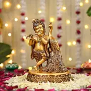 Beautiful Bal Laddu Gopal Krishna with Peacock Idol Statue Home Decor Figurine