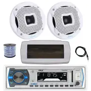 Pyle Bluetooth Marine Receiver, Cover, Antenna,Wire, 2x 6.5" 450W White Speaker
