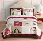 3 Pieces -Nicholas SNOWMAN Patchwork Reversible QUILT + SHAMS - Birds Dogs Trees
