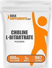 BulkSupplements.com Choline Bitartrate Powder - as Choline L-Bitartrate, Choline Supplement, Choline 600mg - Gluten Free, 600mg per Serving, 1kg (2.2 lbs) (Pack of 1)