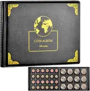 Coin Collection Holder Book Album for Collectors, 300 Pockets Coin Collection Organizer Storage Box Case Supplies for 20 25 27 30 38mm Coins- Black