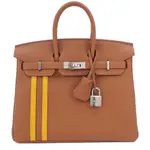 HERMES BIRKIN 25CM TOGO 牛皮軍官條紋柏金包(C刻/駝色/銀釦)