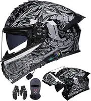 Bluetooth Modular Motorbike Full Face Helmet, DOT/ECE Approved Flip-Up Anti-Fog Dual Mask Motorcycle Helmet for Adults