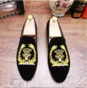 Men Handmade Shoes Golden Embroidery Loafers Black Velvet Slippers Party Wear