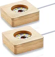 Pack 2 Wooden LED Light Display Base Crystal Glass Light Base Stand Wood LED Display Stand for 3D Crystal Laser Glass Resin Art Warm Light Square USB Only