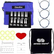 [ChiaoGoo] Twist Red Lace Shorties 2 & 3-Inch Large Blue 7230-S Interchangeable Knitting Needle Set, 10-Pairs Sizes US 4, 5, 6, 7, 8, Stainless Steel with 3 Cords Bundle with 1 Artsiga Crafts Large Bag