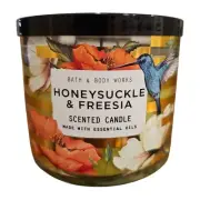 Bath & Body Works HONEYSUCKLE & FREESIA 3 Wick Candle 14.5 oz RARE RETIRED NEW