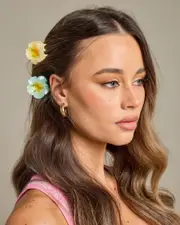 [Karyn In LA] Karyn In LA Girls' Baby Hibiscus Flower Hair Claw Clip Pack in Seafoam/Yellow One Size Seafoam/Yellow