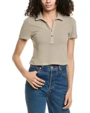 James Perse Cropped Henley Polo Shirt