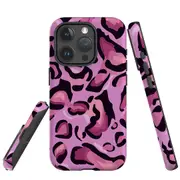 For iPhone 15 Pro Max Case, Shielding Cover, Magenta Leopard Pattern