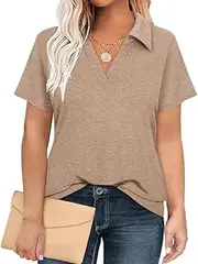 RITERA Plus Size Tops for Womens Polo Shirt Zipper Tshirt Office Business V Neck Tunic Work Blouses Dressy Collared Clothes