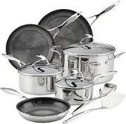 [Circulon] Clad Stainless Steel Cookware/Pots and Pans and Utensil Set with Hybrid SteelShield and Nonstick Technology, 11 Piece - Silver