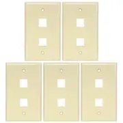 5x 2 Hole Port RJ45 RJ11 Keystone Jack Insert Wall Plate Faceplate 1-Gang Ivory
