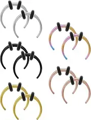 [Ftovosyo] 16G 14G Stainless Steel Crescent Pincher Tapers Septum Ring C Shape Buffalo Stretcher Expander with Black O-Rings for Stretching Pierced Nose Ear Cartilage Horseshoes Taper Set 5 Pairs
