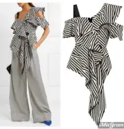 SELF-PORTRAIT ASYMMETRIC STRIPED CREPE TOP UK-8,US-2-4, $375 NET-a-Porter NWT