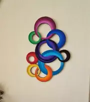 Colorful Bubble circle wood wall hanging, Modern Circle wall art 27X18 by Alisa