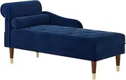 Vesgantti 59" Velvet Chaise Lounge Indoor,Upholstered Furniture Lounge Chair with Left Armrest & Lumbar Pillow, Button Tufted Lounge Sofa for Living Room Bedroom Office,Tool-Free Assembly(Blue)