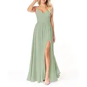 A-Line Bridesmaid Dress V Neck Sleeveless Elegant Floor Length Chiffon with Pleats / Split Front / Ruching 2025