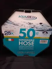 AQUA JOE 5/8" 50 FT No-Kink Expandable Garden Hose with Heavy Duty Brass Valve