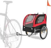 Costway Pet Bike Trailer Holds 40kg, Bicycle Trailer for Small & Medium-Sized Dogs, Folding Pet Bike Cart Carrier W/ 50cm Wheels, Sunroof, Universal Bicycle Couple, 2 Doors, Frame Carrier for Carrying Pet (Red)