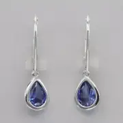 Blue Teardrop TANZANITE Leverback Drop Dangle Earrings 925 STERLING SILVER #4e