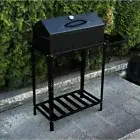 Barbecue grill with thermometer and collapsible firewood rack for 9 skewers 4mm