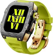 [Xmenzi] Luxury Apple Watch Case Carbon Fibre Apple Watch Case Viton Strap,For watch 6 SE 5 4 44mm,Luxury Set Heavy protection (Color : White, Size : 4/5/6/se 7/8 45/44mm)