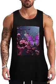 [NQHJT] Men Tank Tops Purple Plum Butterfly Sleeveless T Shirts for Men's Fitness Quick Dry Gym Tank Top for Men
