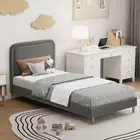 Oikiture Bed Frame Single Size Beds Base Platform Fabric Grey BOB