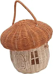 Fdit Pretty Vintage Rattan Fabric Basket in the Shape of a Mushroom, Pretty Toy Shelf for Children's Room Decoration