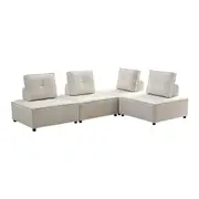 Foret 4pc Armless Seat Modular Extension Lounge Couch Velvet Fabrics Sofa Beige