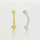 14K Real Solid Gold Floral Trinity Curved Barbell Earring Eyebrow Piercing 16G