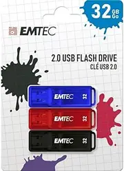 Emtec K100 USB 32GB Storage Stick 3-Pieces, Red/Blue/Black