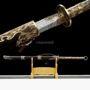 Chinese Dao 战刀 Folded Steel Ebony Sheath Brass Sword KIRIHA ZUKURI for Display.