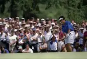 Alison Nicholas chips on to the green at the US Women''s Open at t- Old Photo