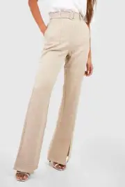 Boohoo Size 16 Belted Houndstooth Split Hem Flared Trousers Pants Women NEW $99