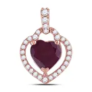 10k Rose Gold Heart Created Ruby Solitaire Pendant 1-1/2 Cttw