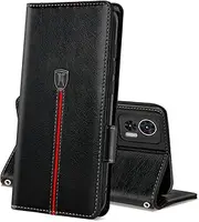 Motorola Edge 30 Neo Case, Magnetic Leather Card Slot Wallet, Foldable Flip TPU Bumper Silicone Book Cover, Shockproof Protective Case for Edge 30 Neo, Black