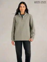 White Stuff Green 100% Cotton Pique Plain Half Zip Sweater (F67096) | $127